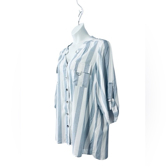 Claire France, Plus Size Striped 3/4 Sleeve Blouse, 20W, Blue & White - Picture 6 of 10